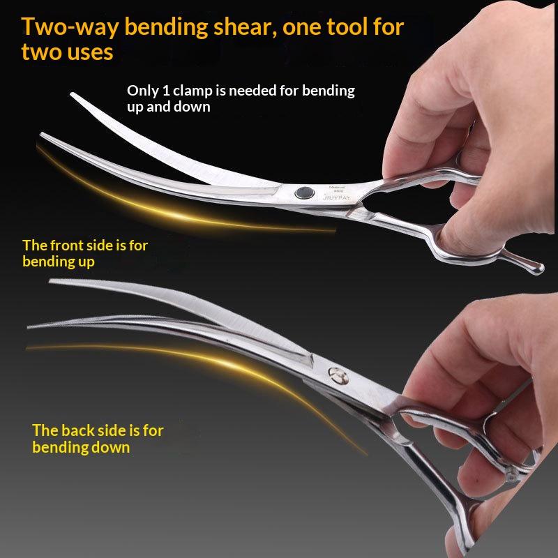 Grooming Scissors - 1 個プロフェッショナルトリミングはさみ曲がったはさみペットグルーミングはさみ犬の毛ツールヘアカットペットバリカン