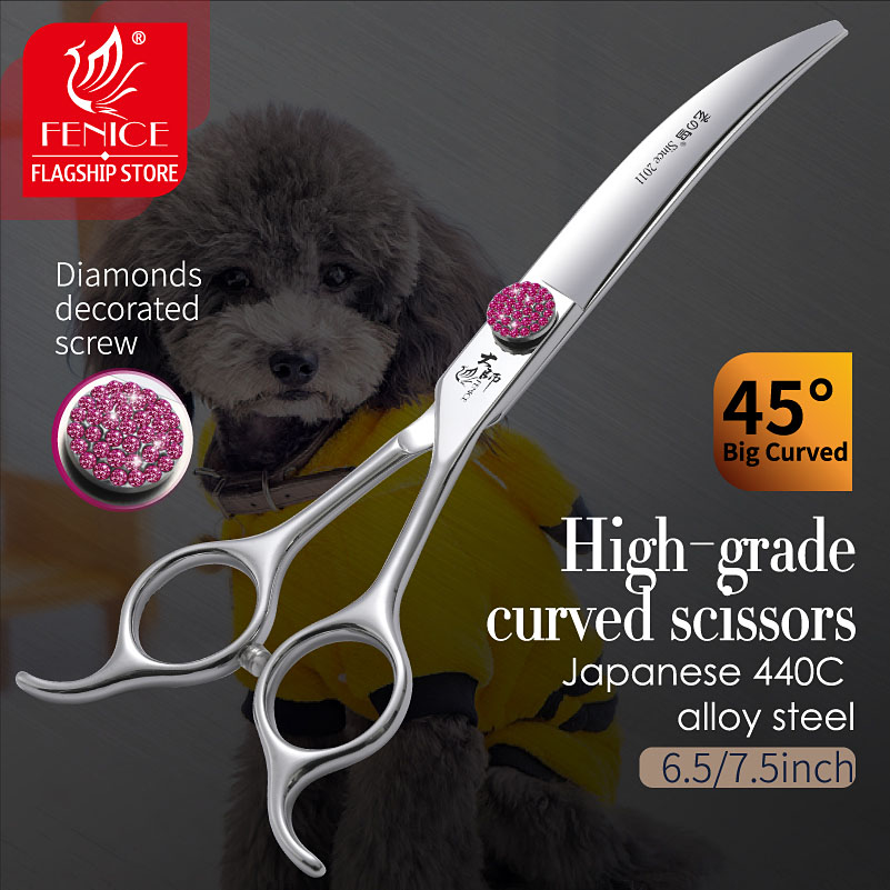 Grooming Scissors - フェニーチェ ピンクダイヤモンドスクリューペット スーパーカーブハサミ 45 ° 6.5/7.5