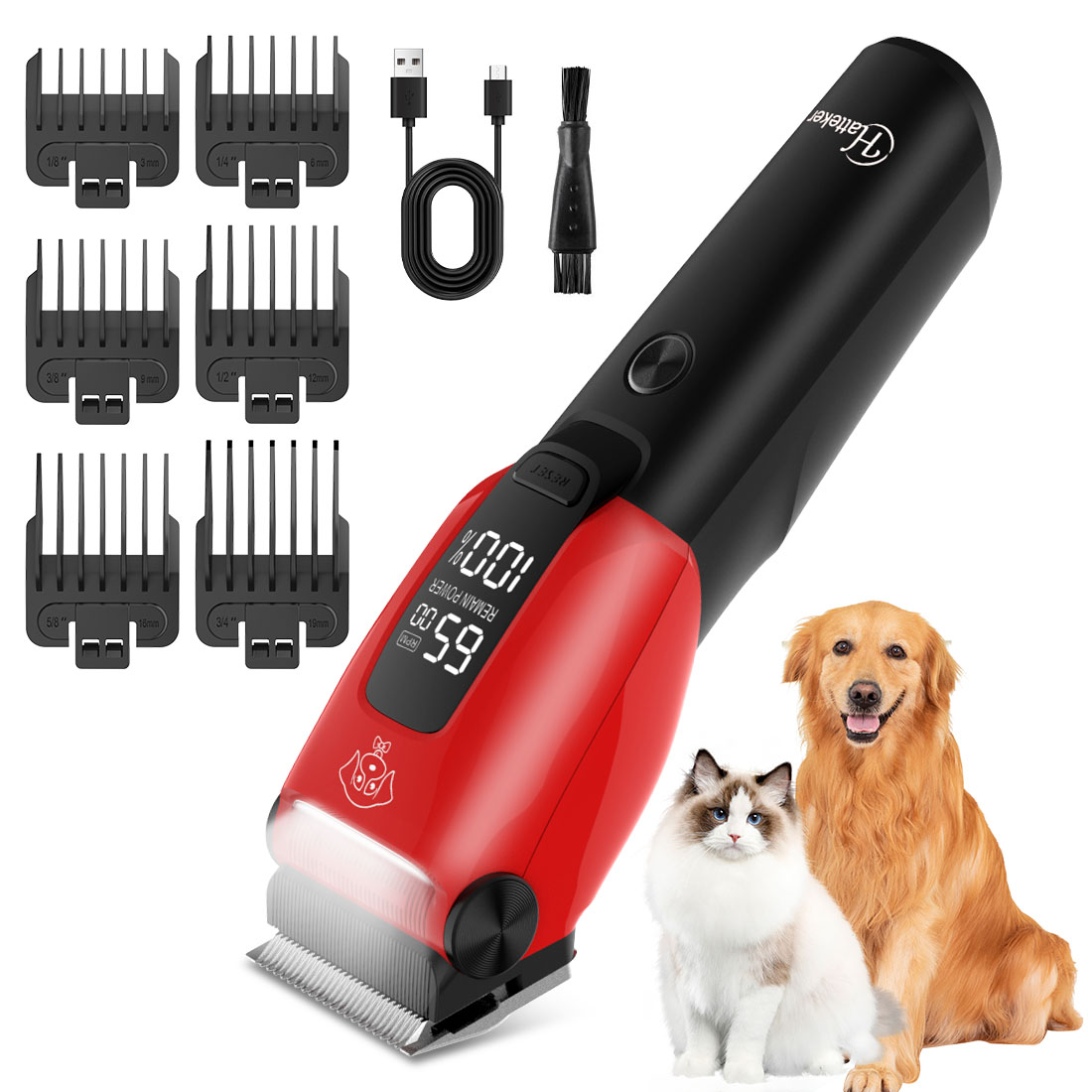 Grooming Kit - ハッテカー電動ペットバリカン 犬猫用 プロ仕様ペットグルーミングトリマーキット 調整可能な刃付き