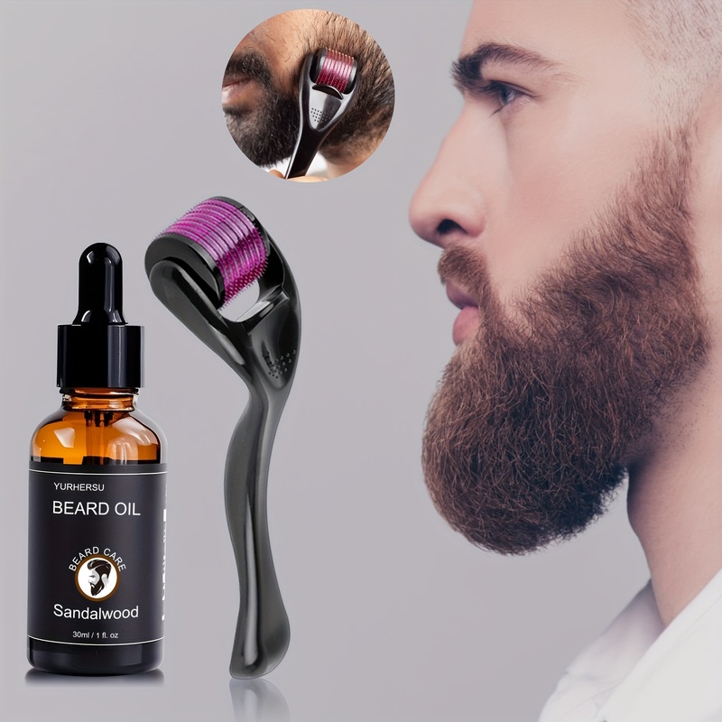 Beard Oil - ひげ用エッセンシャルオイル（ヒマシ油配合）、なめらかなひげを実現するひげ用ローラー、長時間保湿効果が持続する、効果的なスキンケア