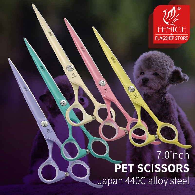 Grooming Scissors - Fenice jp440cカラフルなプロの7.0インチペットカットはさみ犬のグルーミングストレートはさみペットの毛
