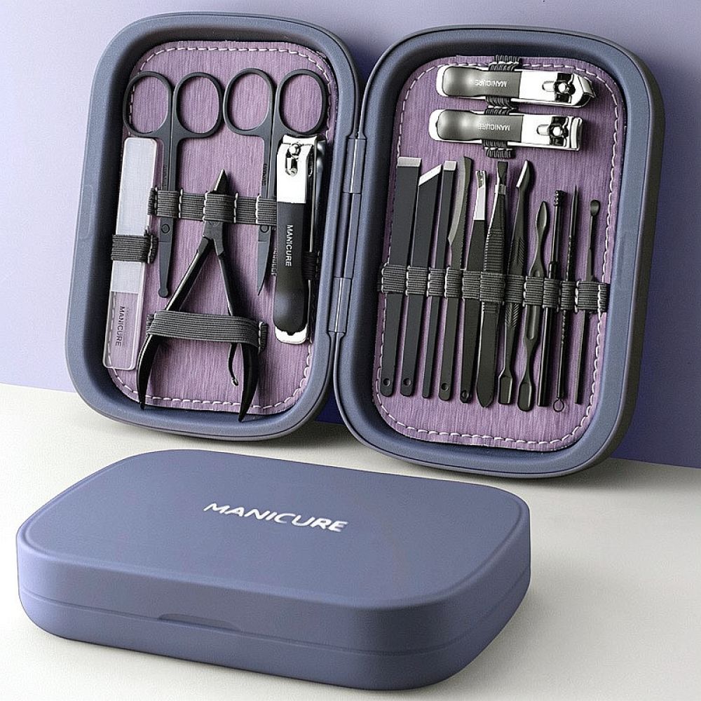 Mens Grooming Travel Kit - プロ仕様のネイルシザーセット。厚い爪の手入れに最適なステンレス製マニキュアキット。収納ケース付きで、旅行にも便利。