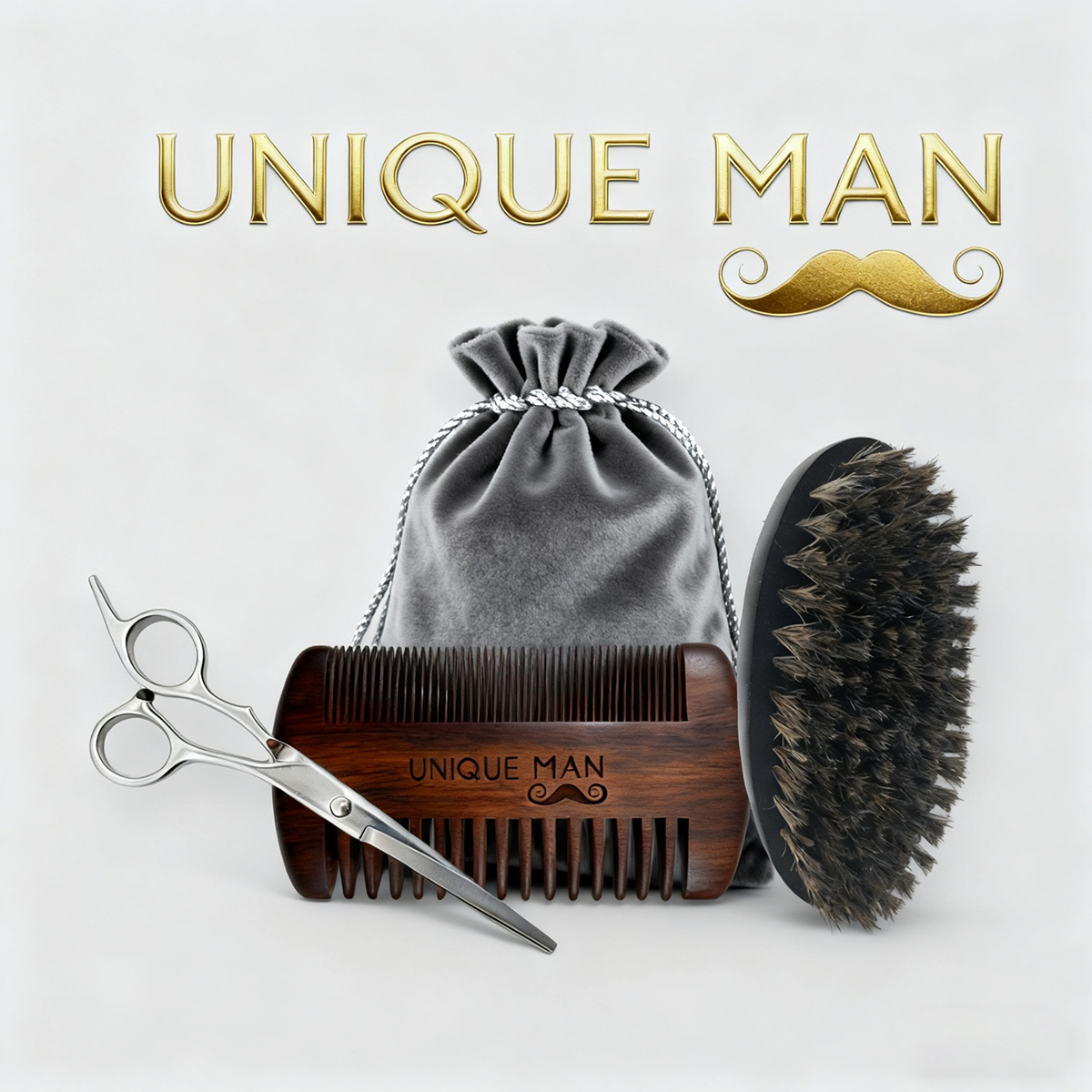 Grooming Kit - ユニークマン メンズひげセット、黒ひげブラシとコーム、毎日のひげのお手入れとスタイリングに最適、理想的なクリスマスプレゼント
