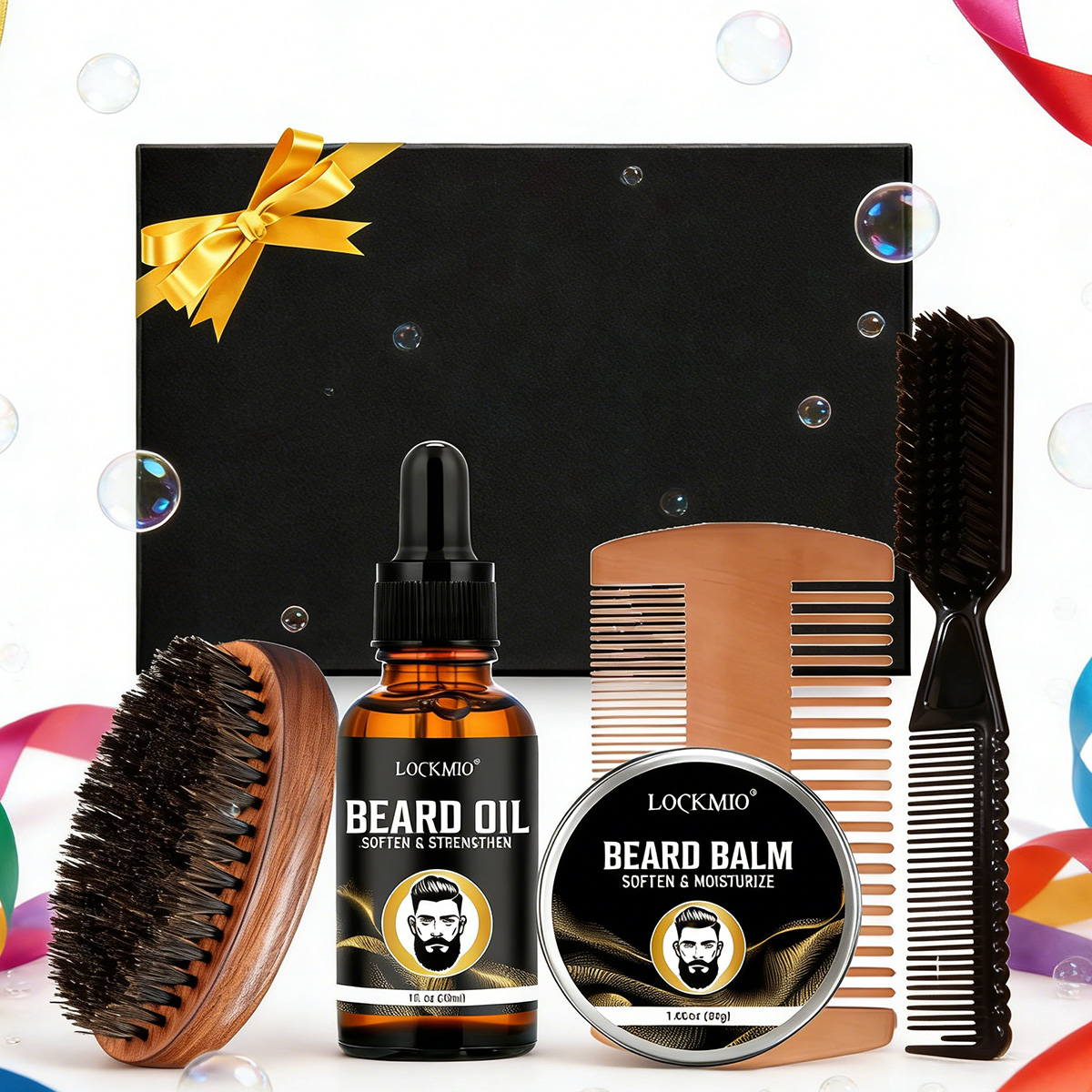 Beard Oil - ロックミオ メンズ用ひげケアスタイリング製品 長時間保湿する口ひげオイル 柔らかく滑らかなひげバター アクセサリーセット