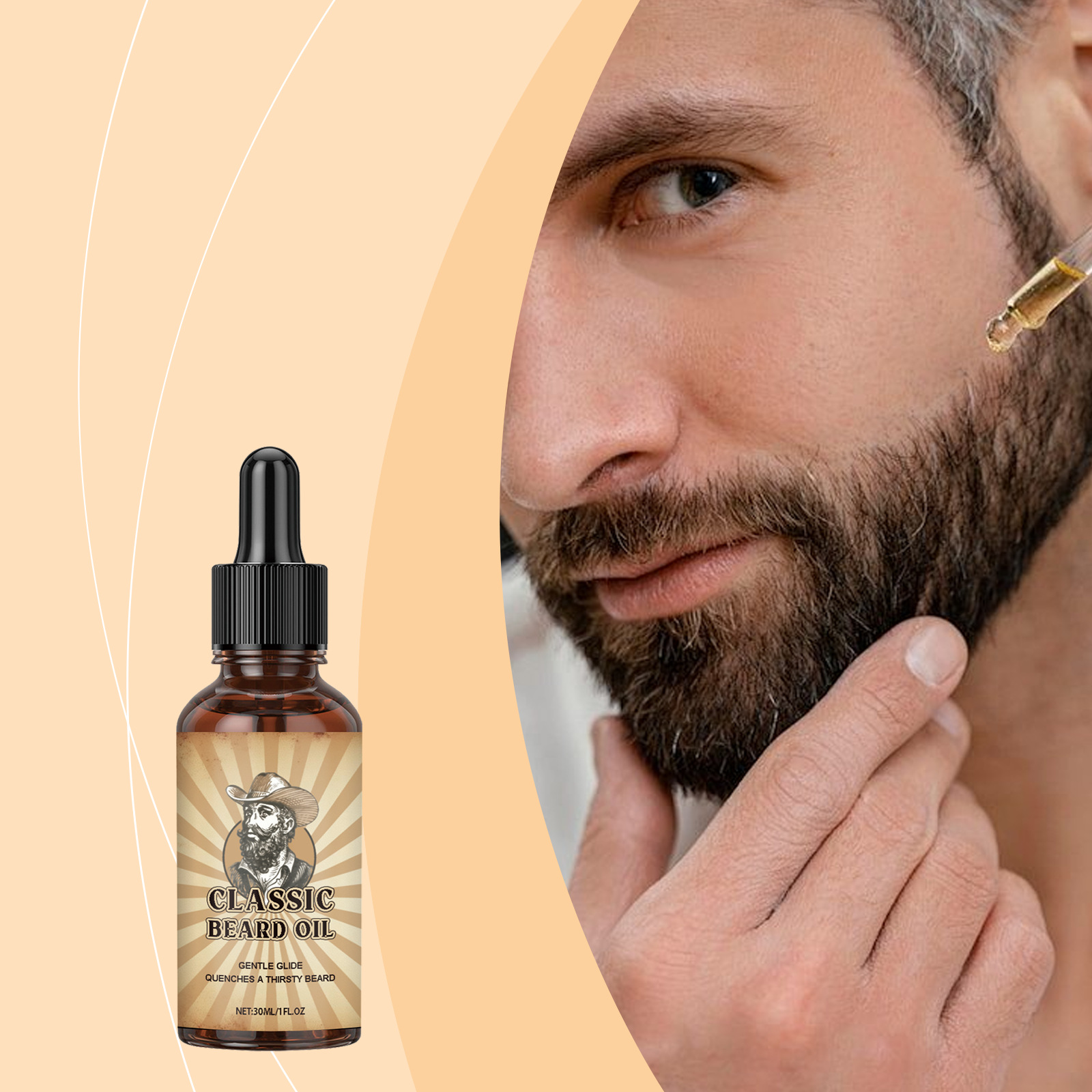Beard Oil - ひげの成長ケア エッセンシャルオイル 滑らかさを向上 オイルコントロール 持続的なスタイル ひげの再生を促進