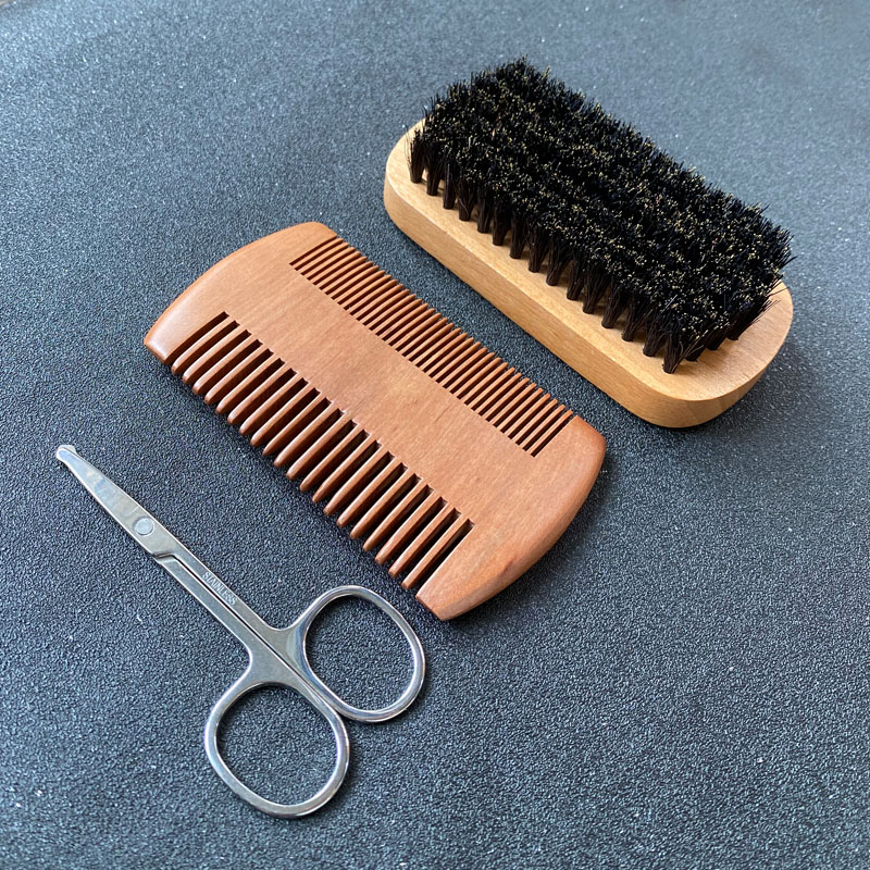 メンズひげグルーミングセット、ひげブラシ、毛素材、ひげ用くし - Mens Grooming Travel Kit のレビューと価格