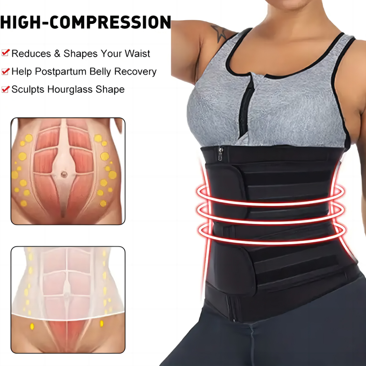女性用ウエストトレーナーベルト ダブルストラップ ジッパー  - Body Trimmer のレビューと価格