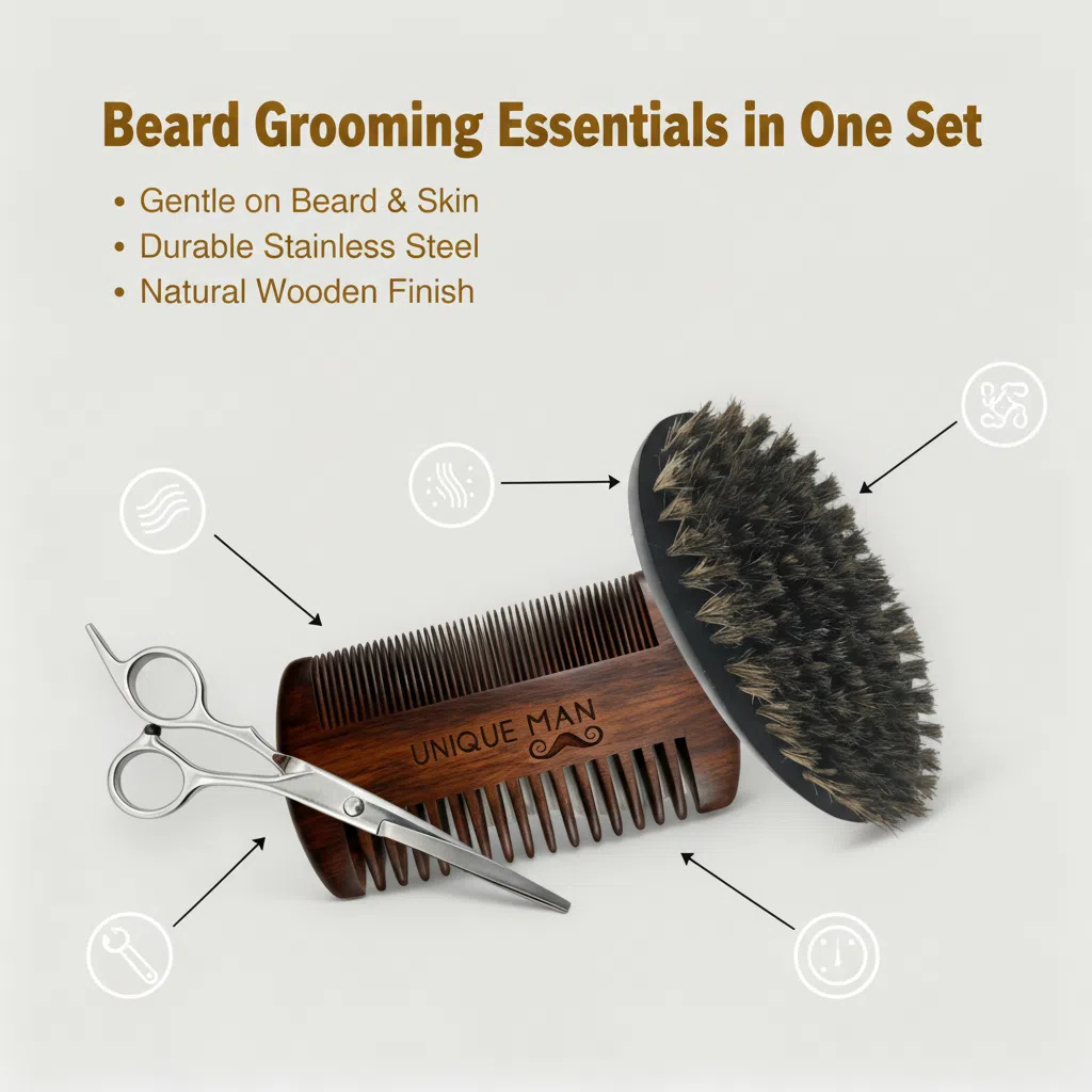 ユニークマン メンズひげセット、黒ひげブラシとコーム、毎日の - Grooming Kit のレビューと価格