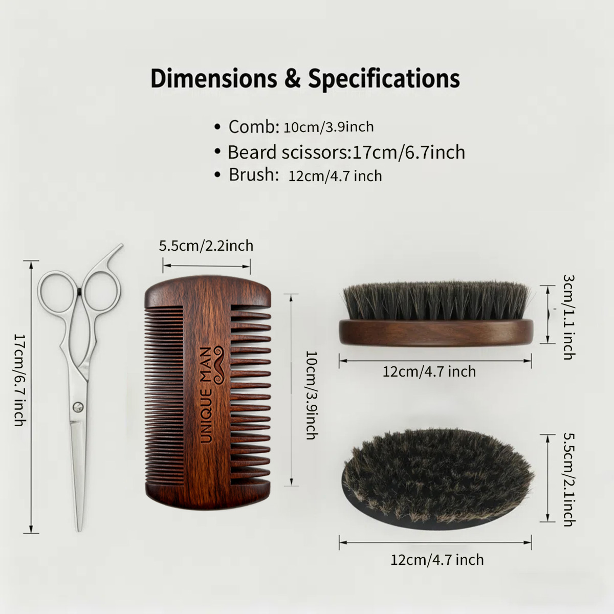 ユニークマン メンズひげセット、黒ひげブラシとコーム、毎日の - Grooming Kit のレビューと価格